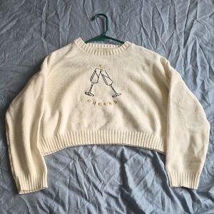 moon & madison Cream Sweater with Cheers Embroidery